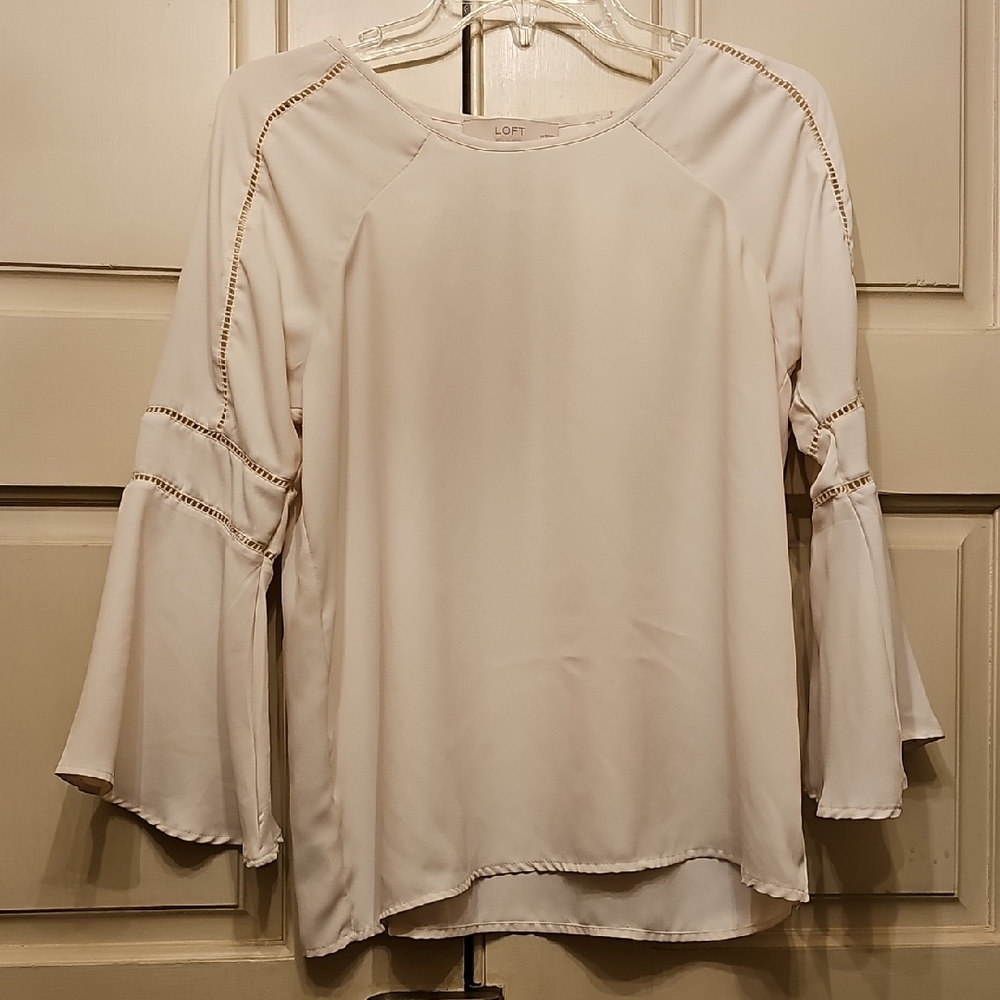 LOFT Women's Cream Blouse with Flared Sleeves